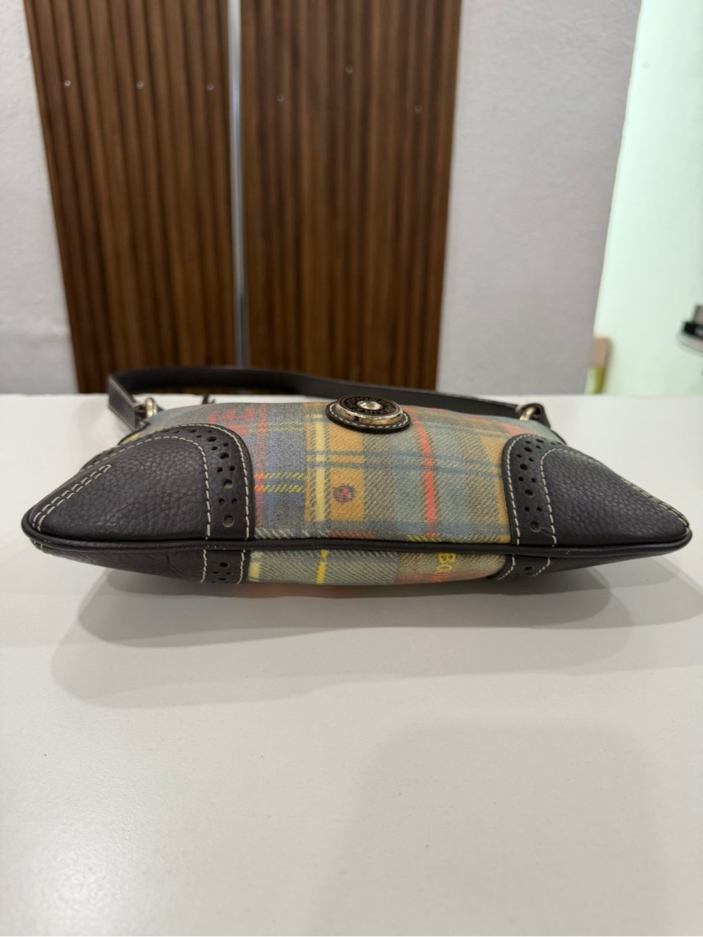 Dooney & Bourke Lady Bug Multicolor Plaid Leather Trim Small Shoulder Bag Purse - Picture 3 of 8